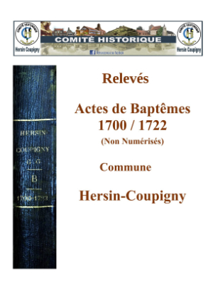 Relevés Actes de Baptêmes - Hersin-Coupigny (1700-1722)